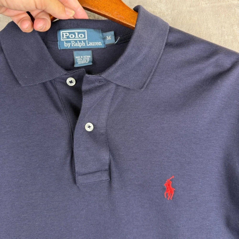 Polo Ralph Lauren Mens Navy Blue Short Sleeve Cotton Polo Shirt Red Pony Size M